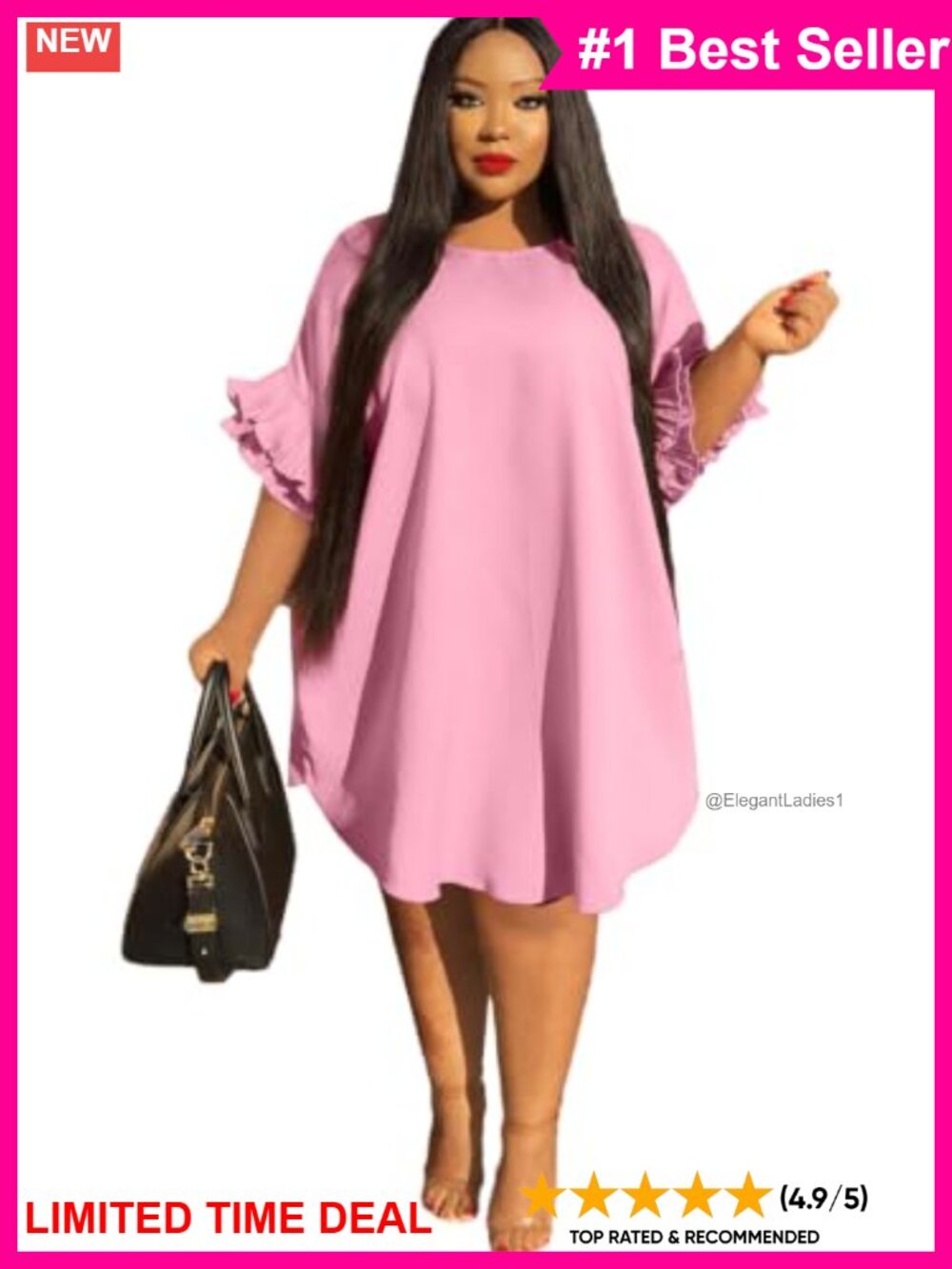 Plus Size Ruffle Sleeve Loose Midi Dress Casual Summer